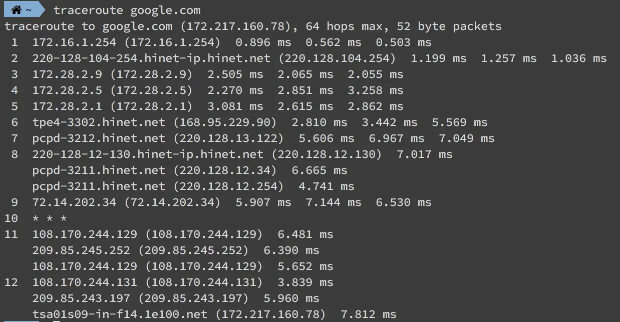 traceroute 主要是為了用來追蹤路徑(圖 9)