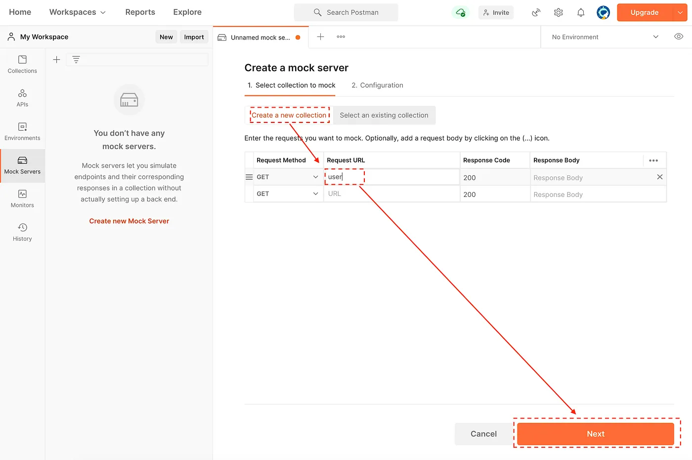 Create a new Collection > input url > Next