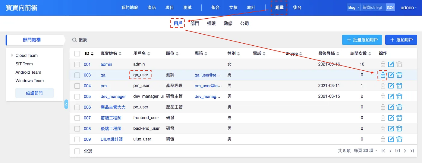 組織 > 用戶 > 解鎖