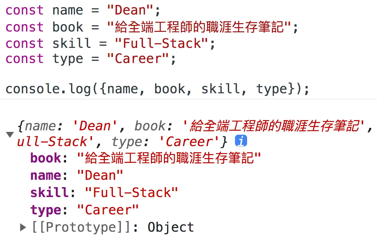 ㄧ、在 console.log 加入 {},讓資訊顯示的更友善(圖 4)