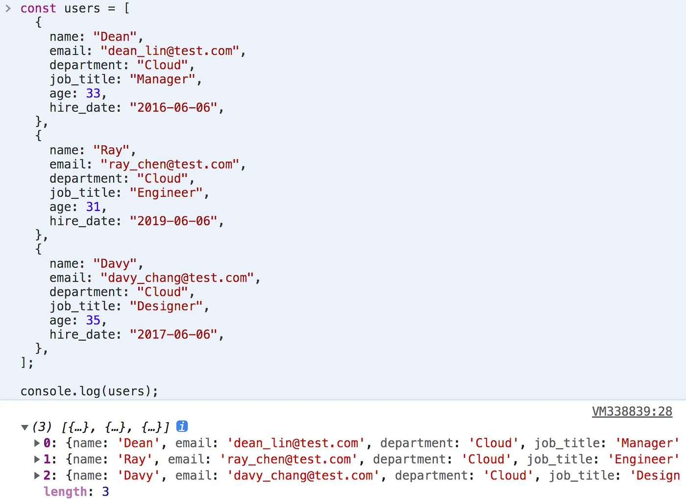 六、用 console.table() 將資訊轉成表格來閱讀(圖 12)