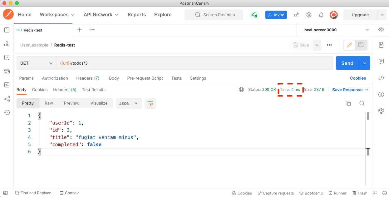第二次因為資料已經儲存到 Redis，我們等待的時間縮減為「4ms」，是毫秒級的回傳！