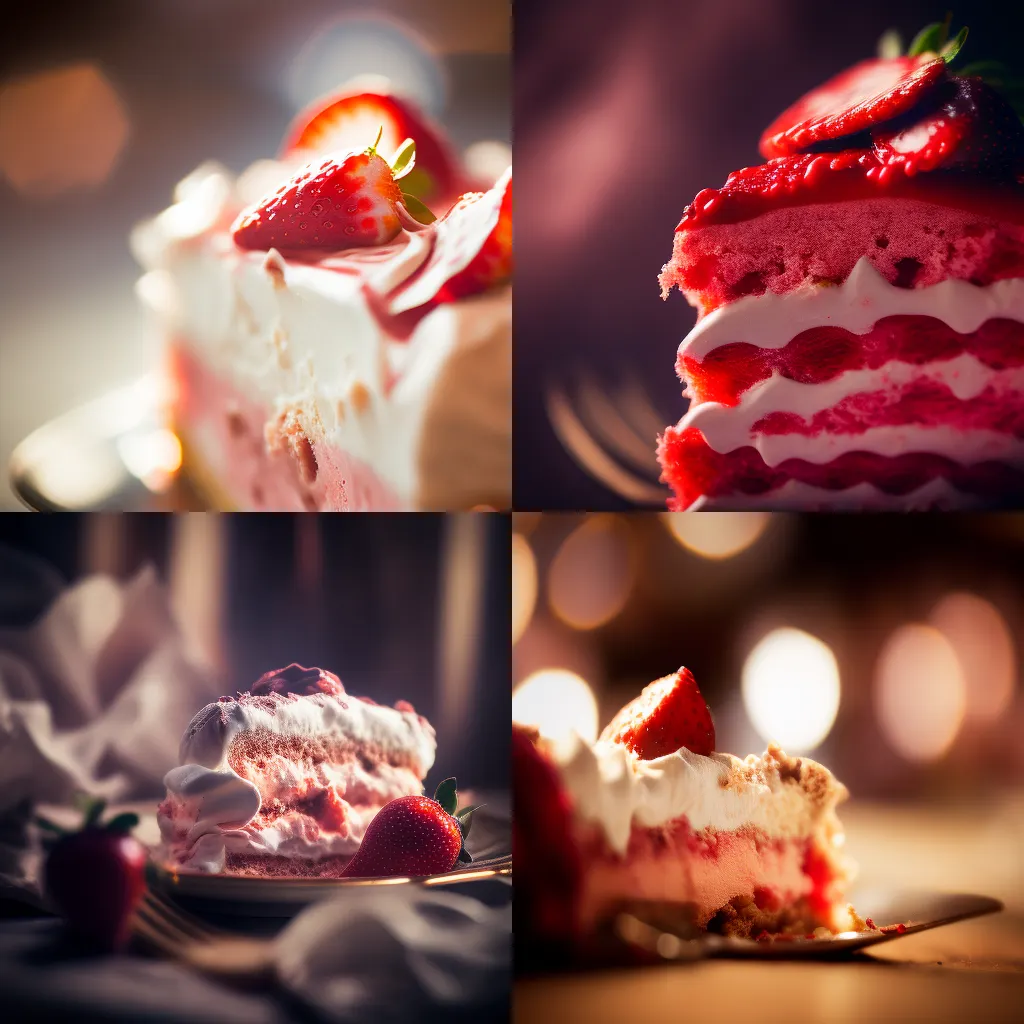 Strawberry Cake, photography, closeup view, in focus, Soft light（草莓蛋糕、攝影、特寫鏡頭、對焦、柔光）