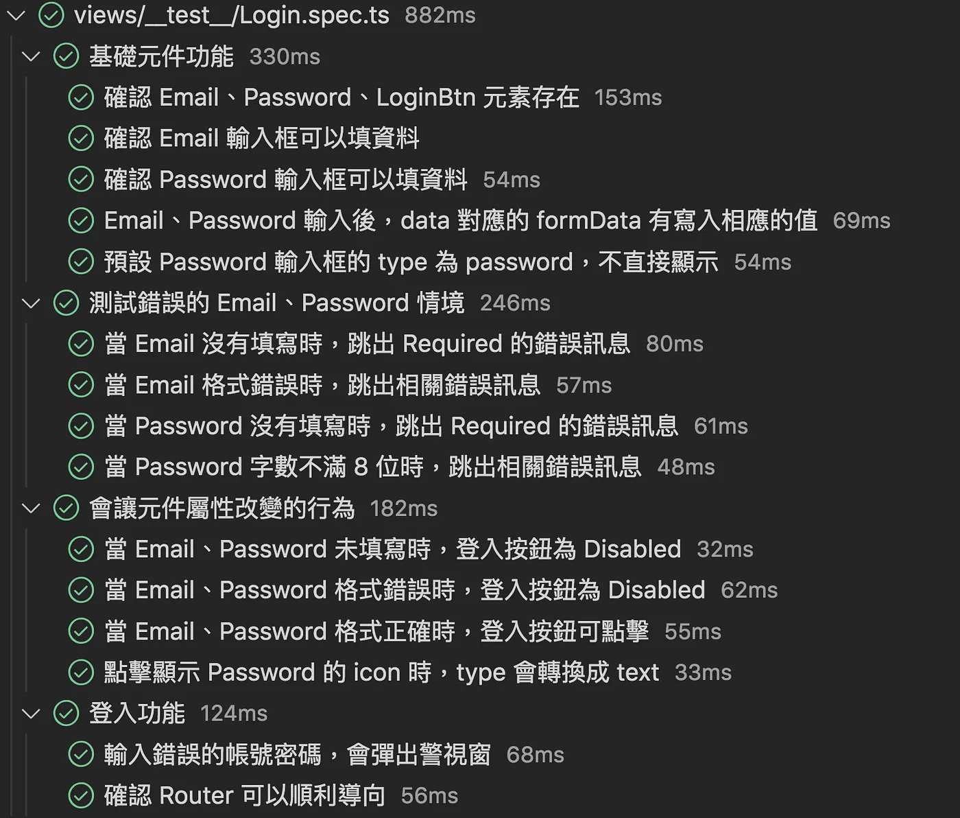 ︎ 模擬使用者 trigger button 事件,觀察頁面是否如預期跳轉(Vue Router)(圖 5)