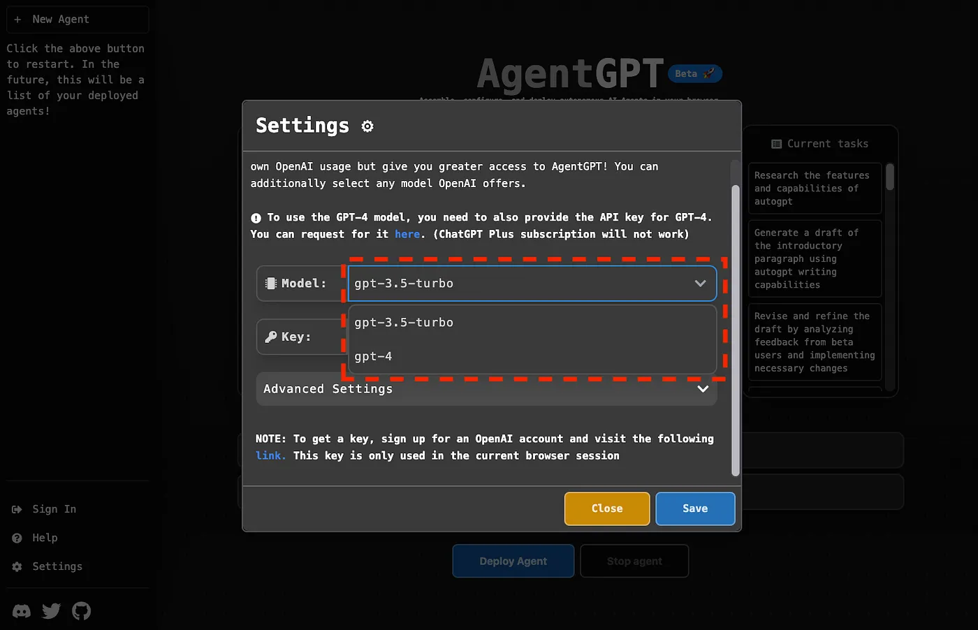 加入 OpenAI API key 讓 AgentGPT 給出更完整的答案(圖 7)