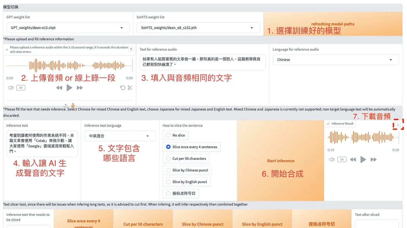 STEP 6: 推理,輸入文字讓 AI 生成聲音(圖 26)