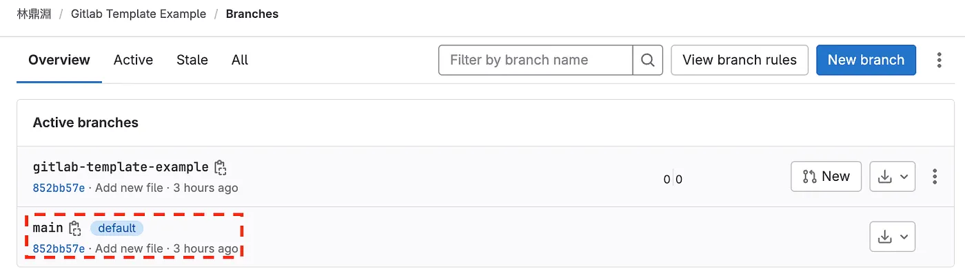 STEP 1: 選擇 Project default branch，建立存放 Templates 的資料夾（圖 2）