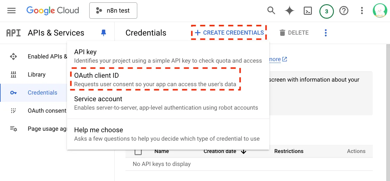 建立 Google Sheets API 的 Credential（圖 19）