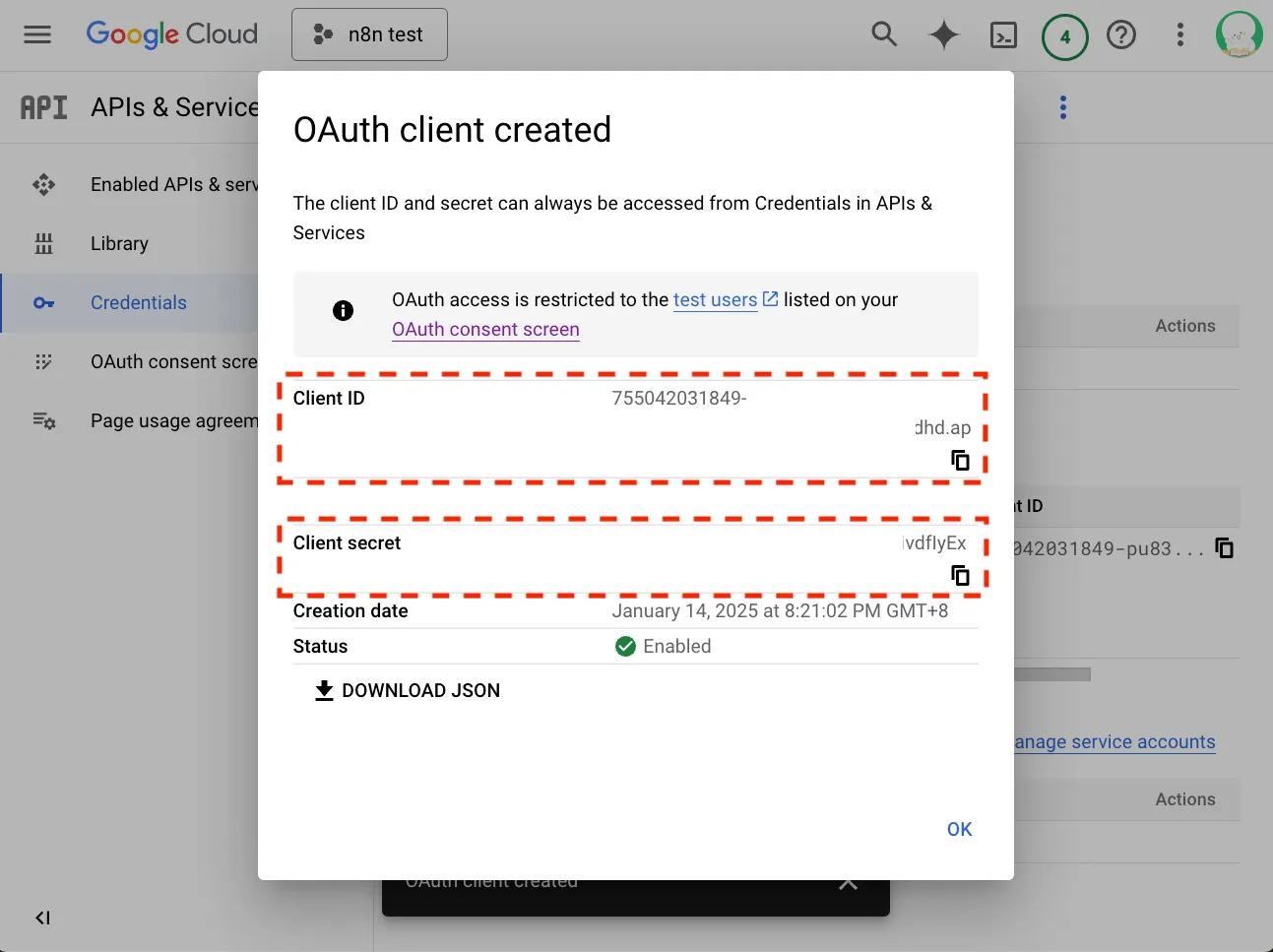 建立 Google Sheets API 的 Credential（圖 22）