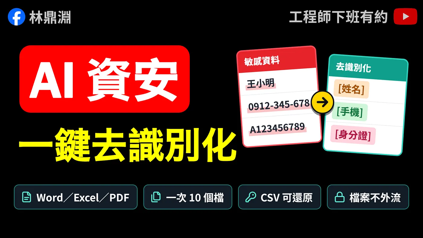 【AI 陷阱 EP3】資料別直接丟 AI！Word、Excel、PDF、TXT 一鍵去識別化（圖 1）