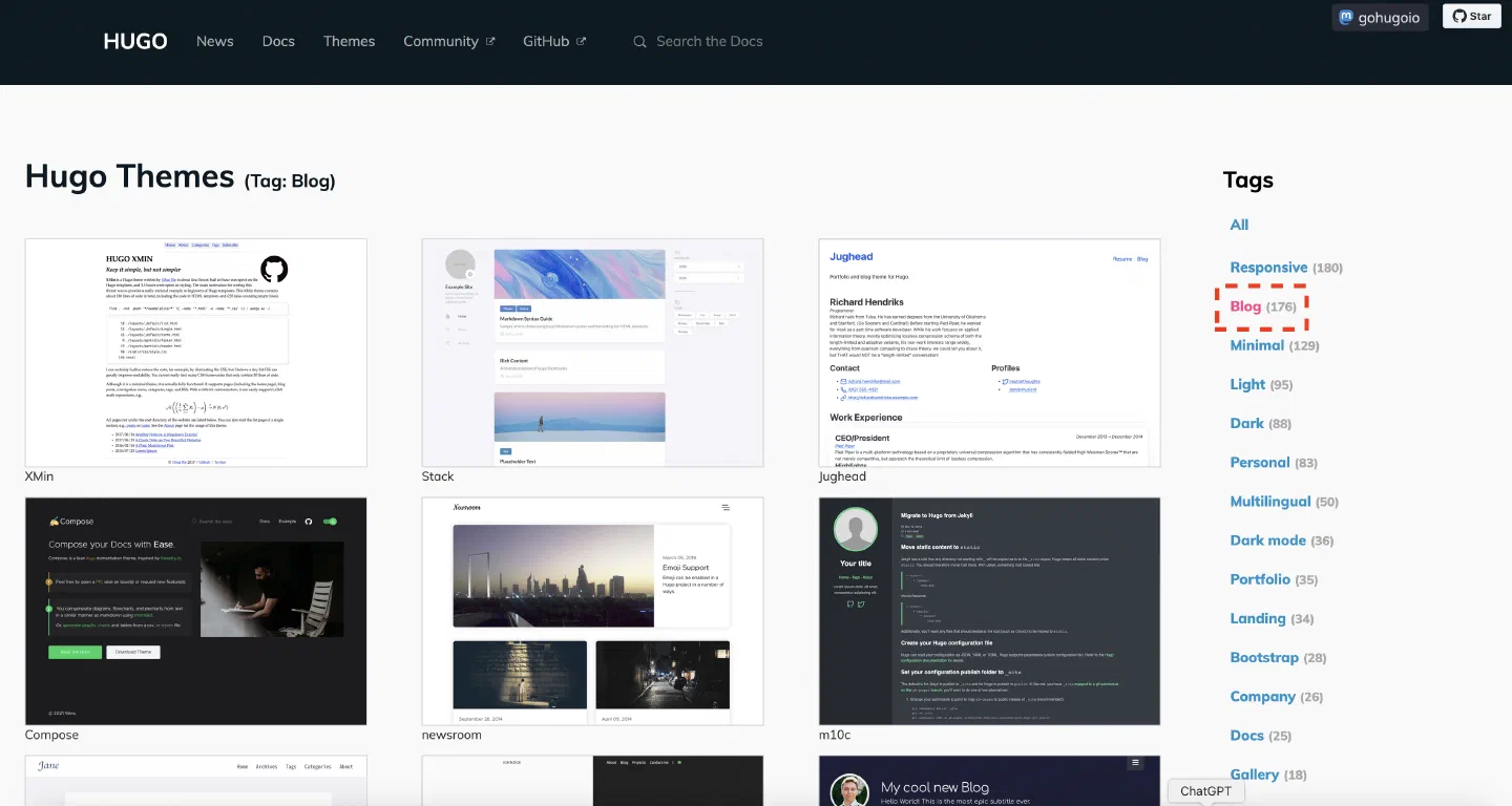 Hugo Themes 以 Blog 標籤篩選的主題列表