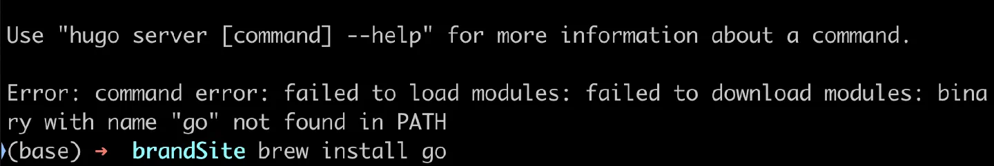 hugo server 找不到 go 的錯誤與安裝指令