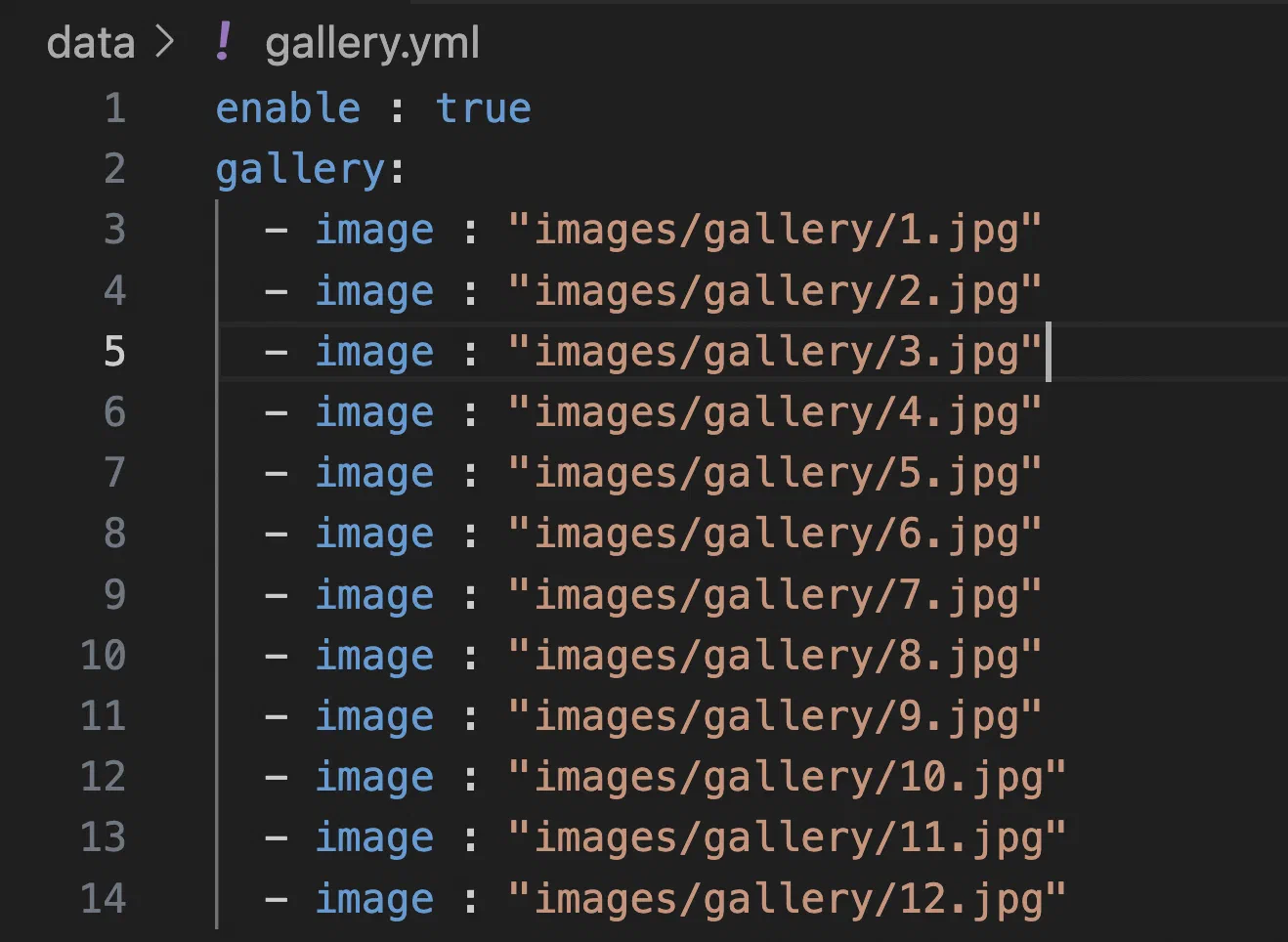 gallery.yml 的 enable 開關與相簿圖片清單