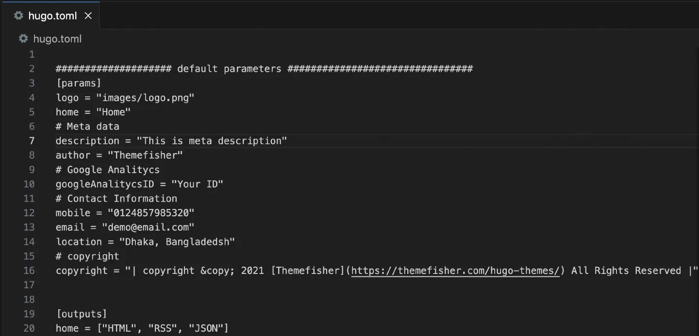 VS Code 中尚未語法上色的 hugo.toml