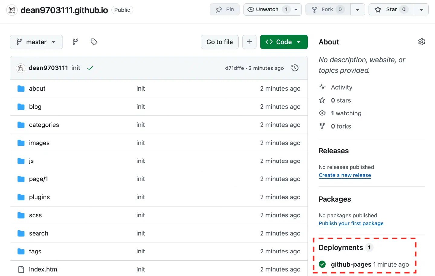 GitHub 儲存庫 Deployments 顯示部署成功