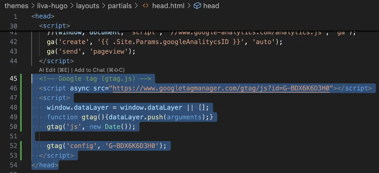 head.html 底部貼上的 gtag.js 追蹤碼